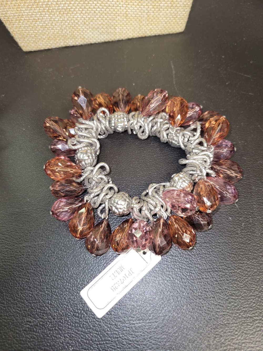 24-Beaded Teardrop Stretch Bracelet in Brown and Rose